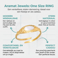 Goudkleurige Verstelbare RVS Ring met Parelmoer Wit Emaille - 6 mm -
