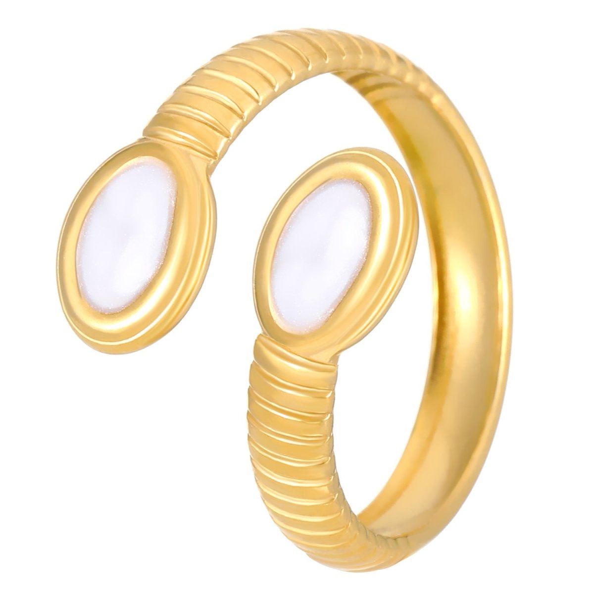 Verstelbare RVS Ring met Parelwitte Emaille Ovalen - Goudkleur (15 mm) -