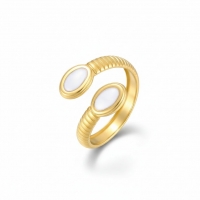 Verstelbare RVS Ring met Parelwitte Emaille Ovalen - Goudkleur (15 mm) -