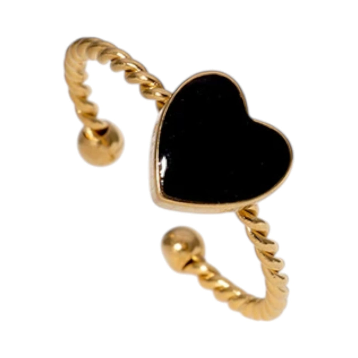 Verstelbare RVS Ring met Emaille Hartje - Goudkleur (8,5 mm) - Zwart -