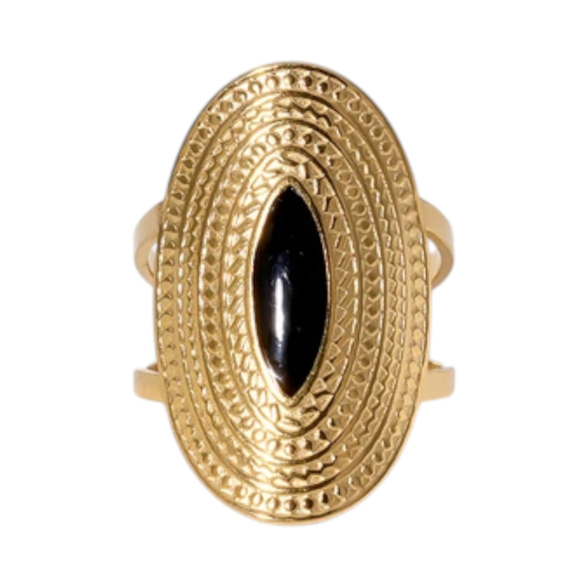 Grote Verstelbare RVS Ring Ovaal met Emaille - 28 mm - Zwart -