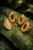 Grote Verstelbare RVS Ring Ovaal met Emaille - 28 mm - Zwart -