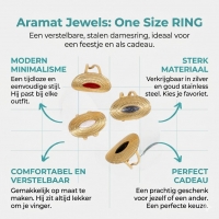 Grote Verstelbare RVS Ring Ovaal met Emaille - 28 mm - Zwart -