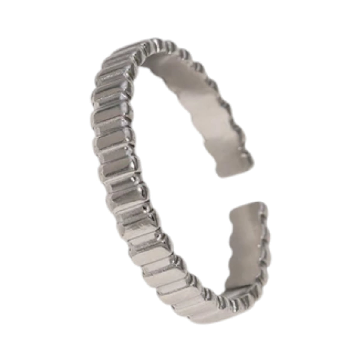 Verstelbare RVS Ring met Blokjes Motief - 3mm Breed - Zilverkleur -