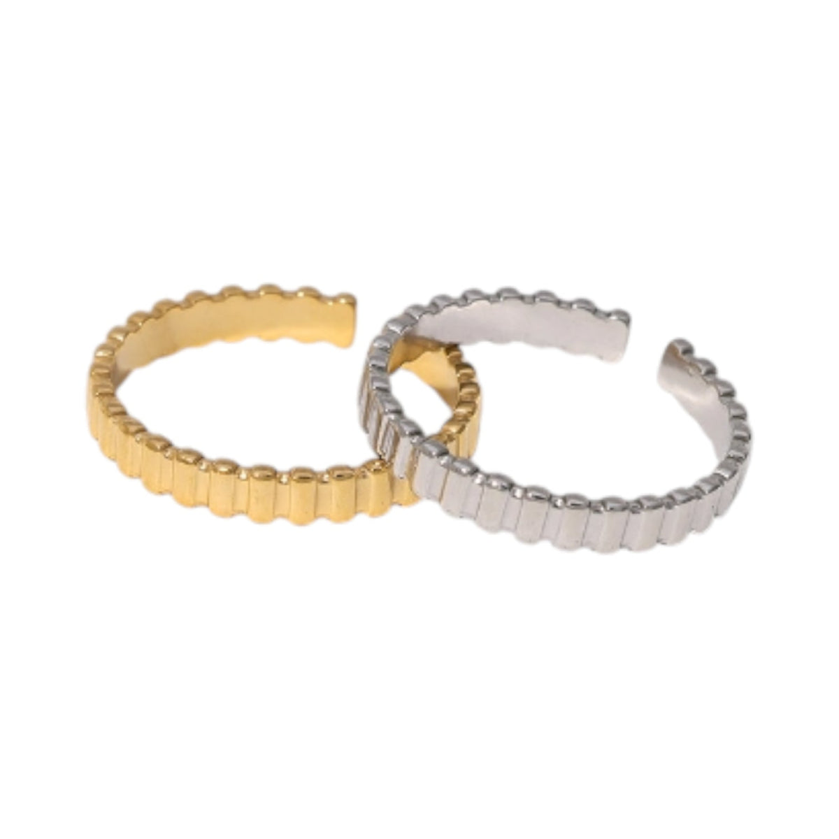 Verstelbare RVS Ring met Blokjes Motief - 3mm Breed - Zilverkleur -