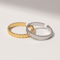 Verstelbare RVS Ring met Blokjes Motief - 3mm Breed - Zilverkleur -
