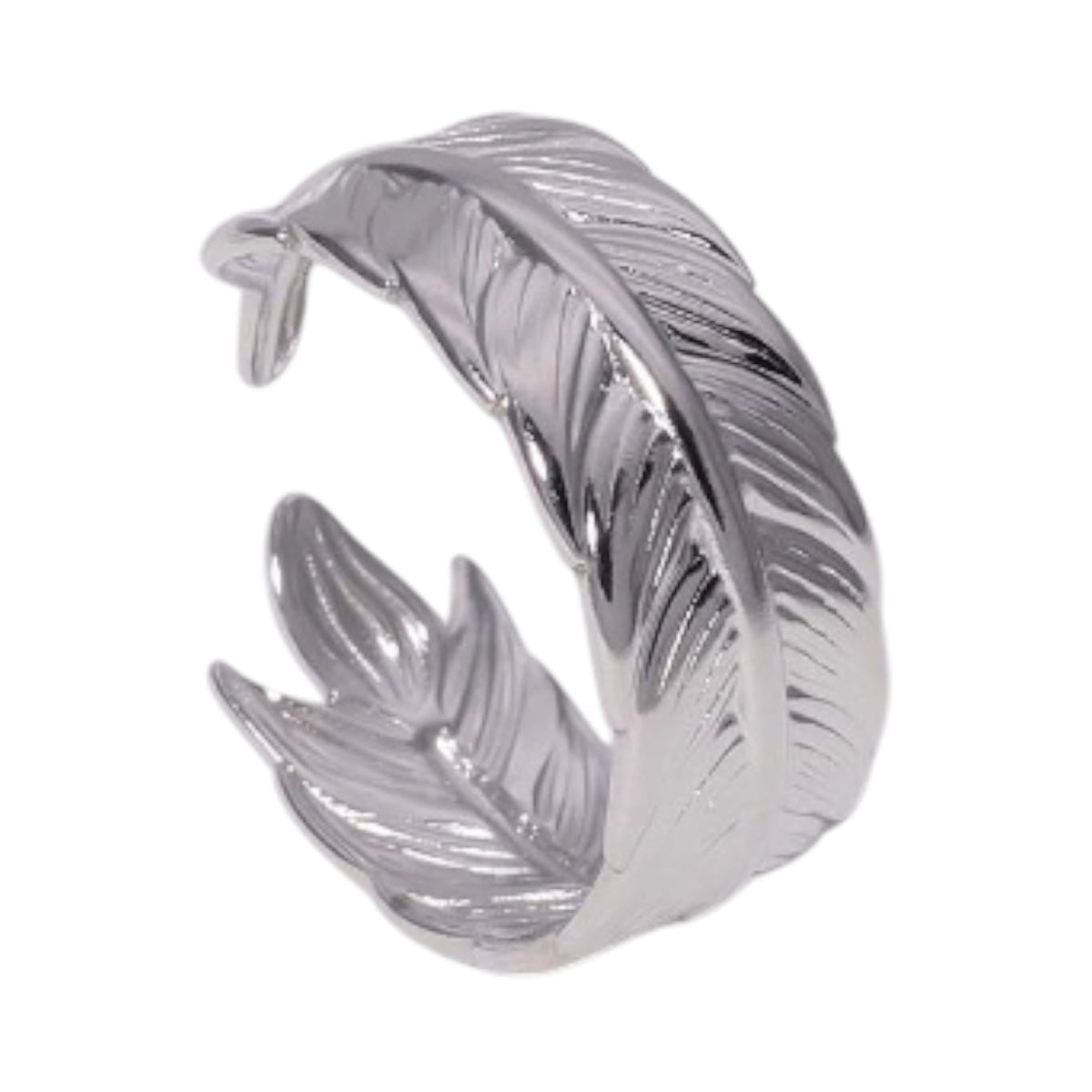 Verstelbare RVS Ring met Veertje Motief - (8 mm) - Zilverkleur -