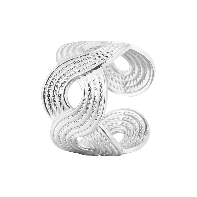 Brede Verstelbare Ring RVS met Vlecht Motief - 13 mm - Zilverkleur -