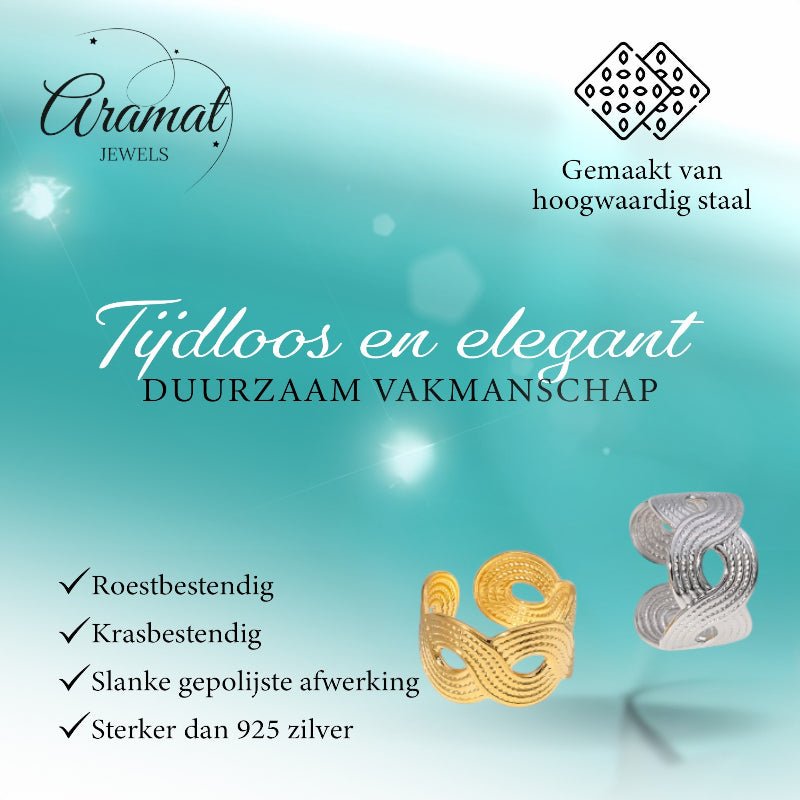 Brede Verstelbare Ring RVS met Vlecht Motief - 13 mm - Zilverkleur -
