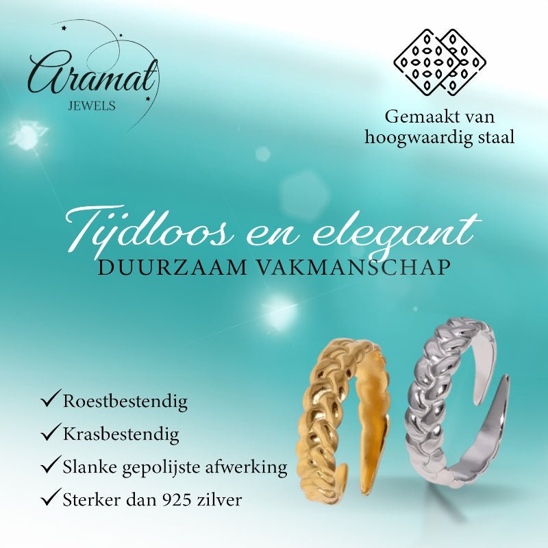 Verstelbare Damesring met Vlecht Design van RVS - 5,5mm - Zilverkleur -