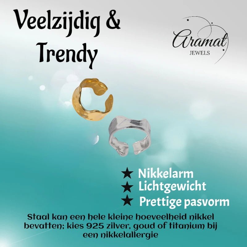 Verstelbare RVS Damesring met Getrommeld Design - 11mm breed - Zilverkleur -