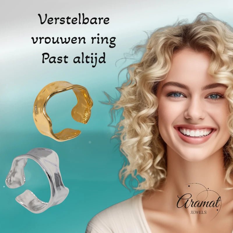 Verstelbare RVS Damesring met Getrommeld Design - 11mm breed - Zilverkleur -