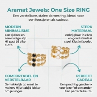 Brede Verstelbare Ring met 3 Emaille Cirkels - Goudkleurig RVS - Zwart -