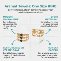 Brede Verstelbare Ring met 3 Emaille Cirkels - Goudkleurig RVS - Zwart -