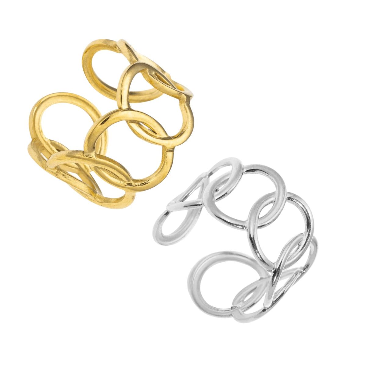 Brede One Size Ring RVS met Ovale Schakels (13 mm) - Zilverkleur -