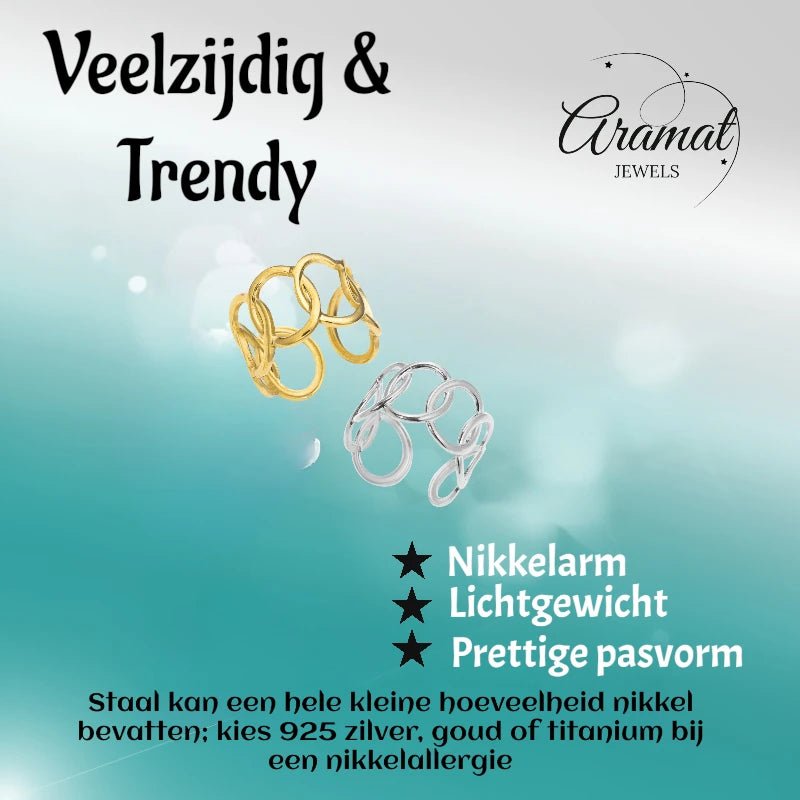 Brede One Size Ring RVS met Ovale Schakels (13 mm) - Zilverkleur -