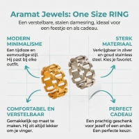 Brede One Size Schakelring van RVS - Goudkleurig of Zilver (9 mm) - Zilverkleur -