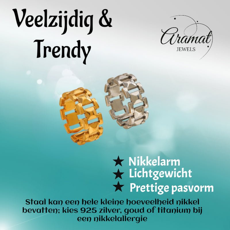 Brede One Size Schakelring van RVS - Goudkleurig of Zilver (9 mm) - Zilverkleur -