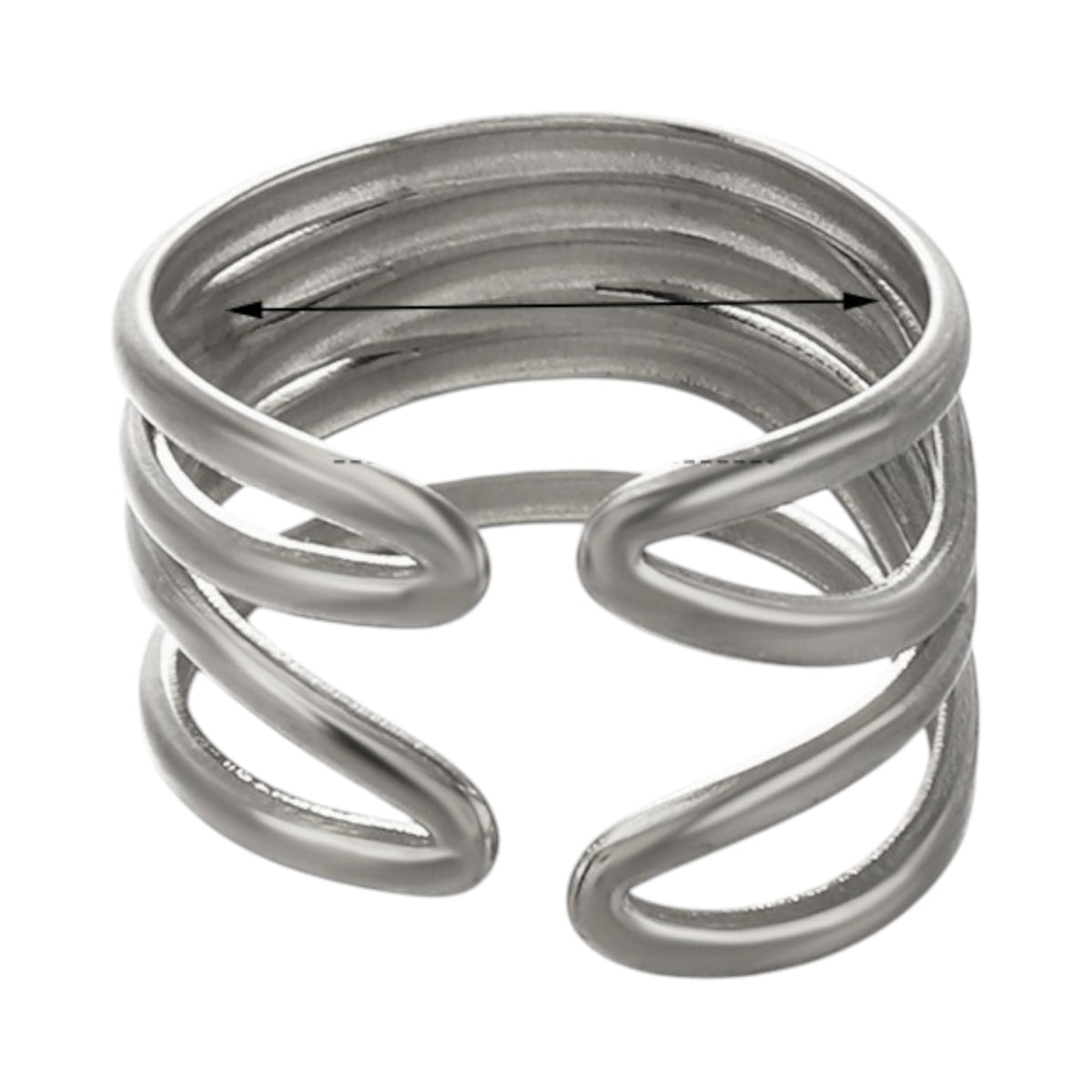 Brede One Size Ring RVS met Modern Lijnenspel (14 mm) - Zilverkleur -