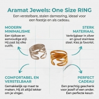 Brede One Size Ring RVS met Modern Lijnenspel (14 mm) - Zilverkleur -