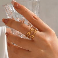Brede One Size Ring RVS met Modern Lijnenspel (14 mm) - Zilverkleur -