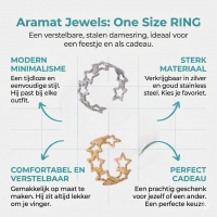 Verstelbare Sterren Ring van RVS met Bolletjes Motief (9 mm) - Zilverkleur -