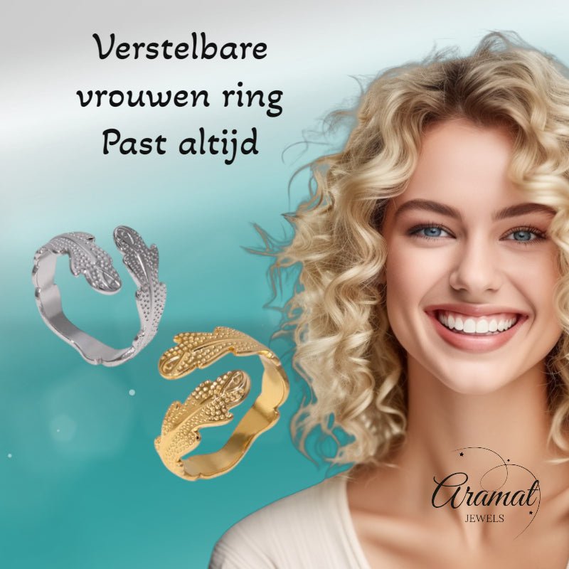 Verstelbare RVS Ring met Verfijnd Veer-Ontwerp (17 mm) - Zilverkleur -