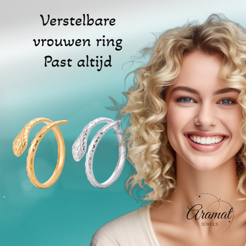 Verstelbare Slangenring van RVS - Cobra Design (13 mm) - Zilverkleur -