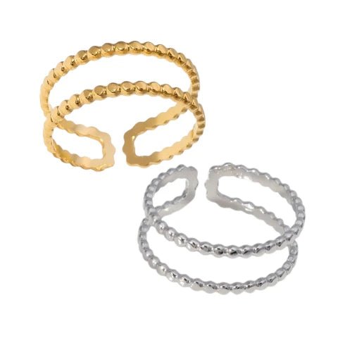 Verstelbare RVS Ring met Dubbele Bolletjeslijn (7 mm) - Zilverkleur -