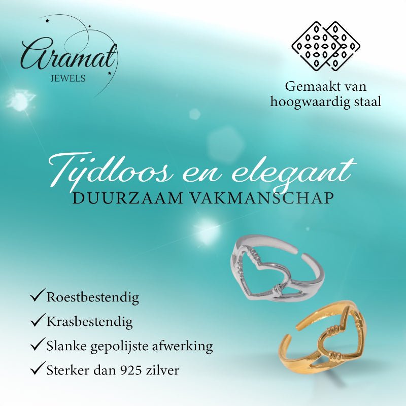 Verstelbare RVS Ring met Open Hartje (11 mm) - Zilverkleur -