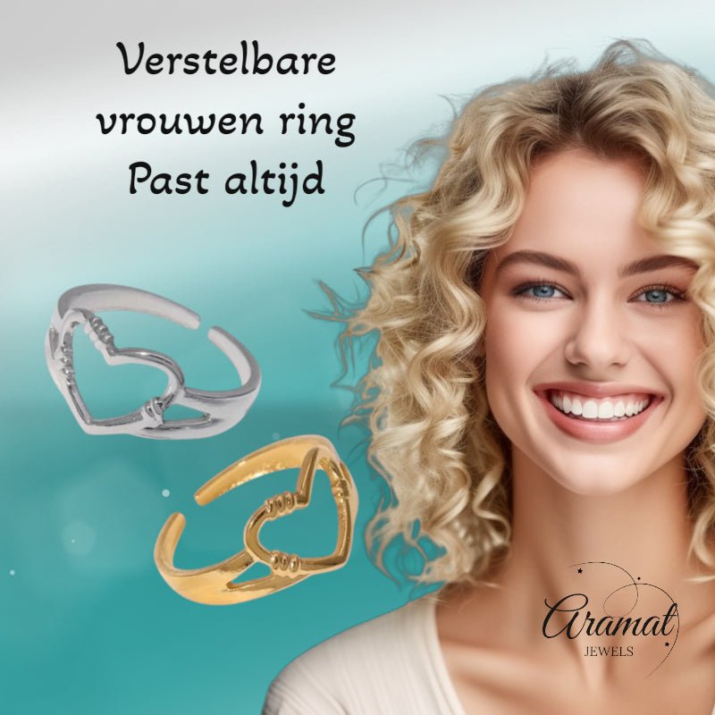 Verstelbare RVS Ring met Open Hartje (11 mm) - Zilverkleur -