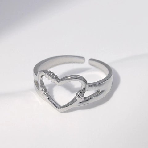 Verstelbare RVS Ring met Open Hartje (11 mm) - Zilverkleur -