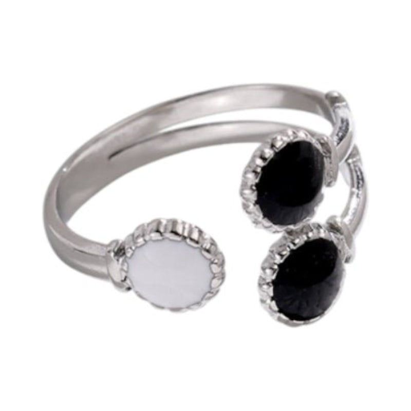Brede One Size Ring Goudkleurig RVS met Drie Emaille Cirkels (13 mm) - Zilverkleur -