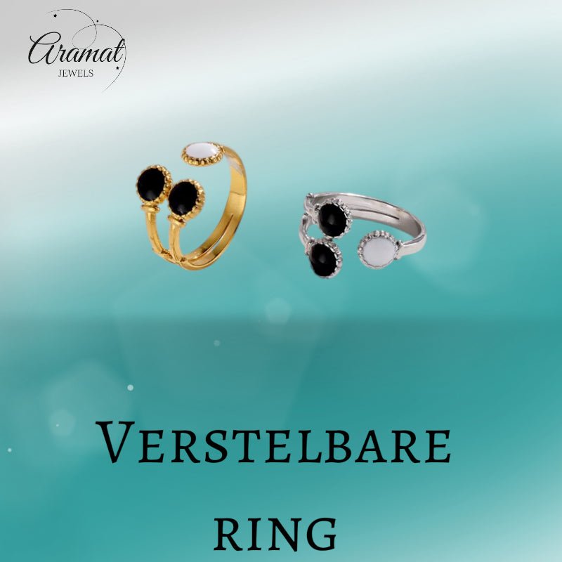 Brede One Size Ring Goudkleurig RVS met Drie Emaille Cirkels (13 mm) - Zilverkleur -