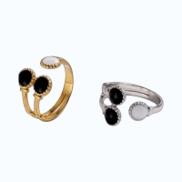 Brede One Size Ring Goudkleurig RVS met Drie Emaille Cirkels (13 mm) - Zilverkleur -