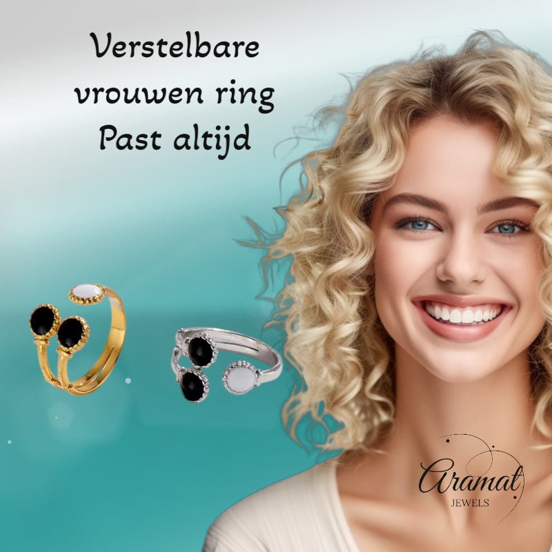 Brede One Size Ring Goudkleurig RVS met Drie Emaille Cirkels (13 mm) - Zilverkleur -