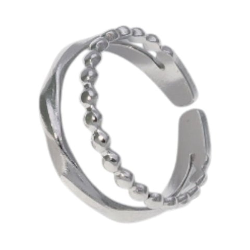 Open Ring RVS met Dot en Gehamerde Lijn (7 mm) - Zilverkleur -
