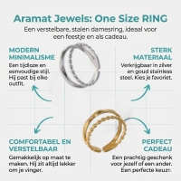 Open Ring RVS met Dot en Gehamerde Lijn (7 mm) - Zilverkleur -