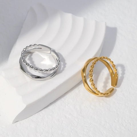 Open Ring RVS met Dot en Gehamerde Lijn (7 mm) - Zilverkleur -