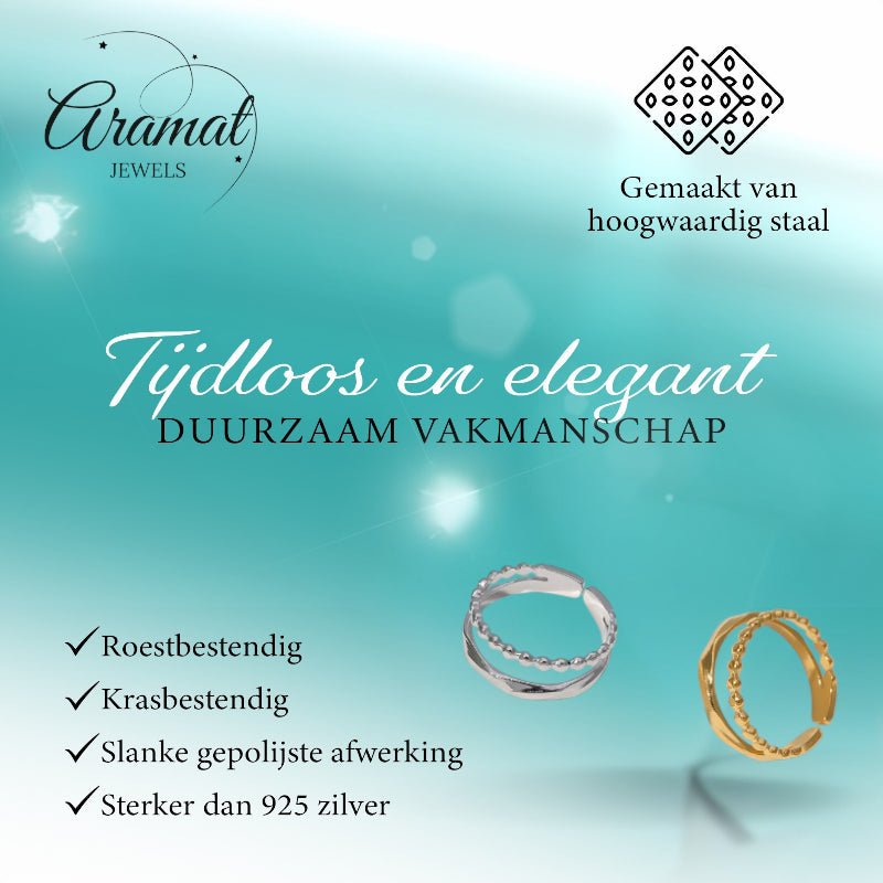 Open Ring RVS met Dot en Gehamerde Lijn (7 mm) - Zilverkleur -