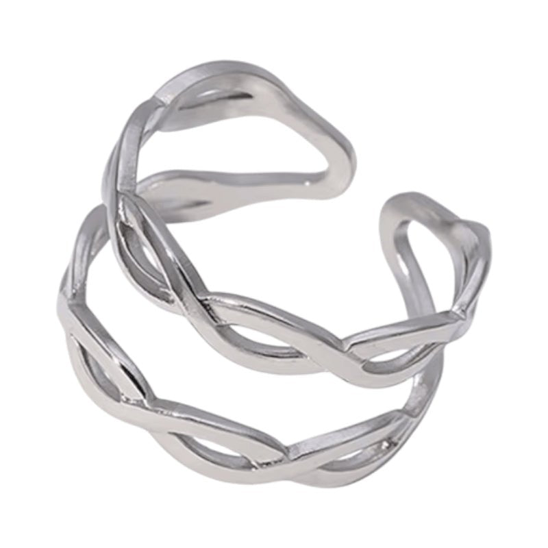 Open Ring RVS met Gevlochten Lijnen (12 mm) - Zilverkleur -