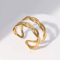 Open Ring RVS met Gevlochten Lijnen (12 mm) - Zilverkleur -