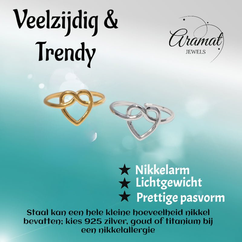 Open Ring RVS met Groot Hartje (14 mm) - Zilverkleur -