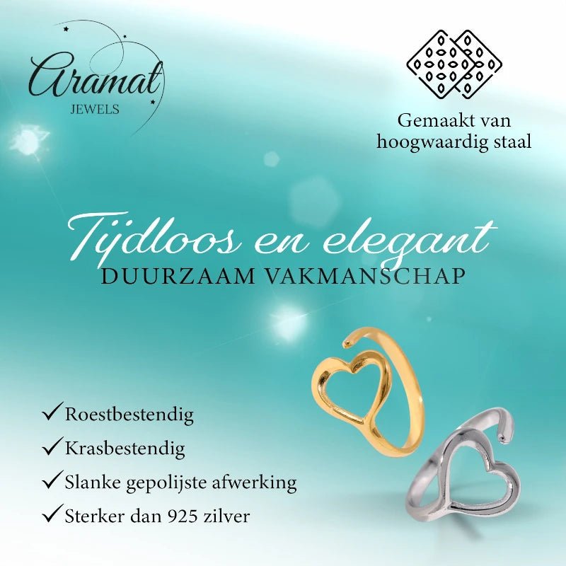 Open Ring RVS met Hartje (13 mm) - Zilverkleur -