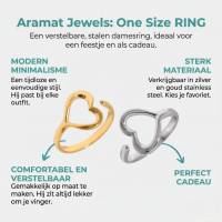 Open Ring RVS met Hartje (13 mm) - Zilverkleur -