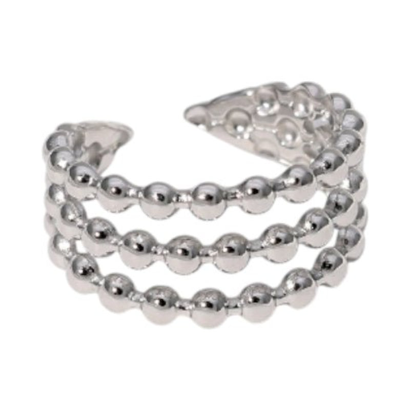 Open Ring RVS met Drie Bolletjeslijnen (10 mm) - Zilverkleur -
