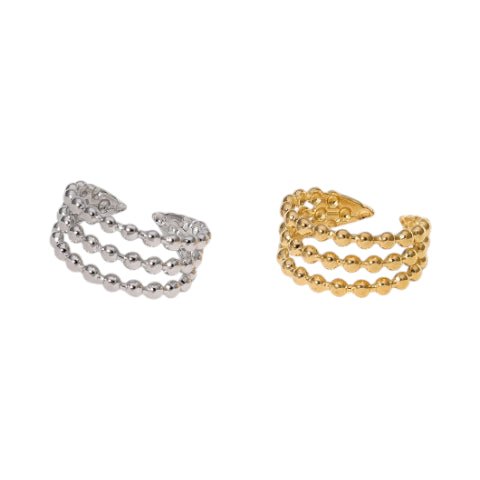 Open Ring RVS met Drie Bolletjeslijnen (10 mm) - Zilverkleur -