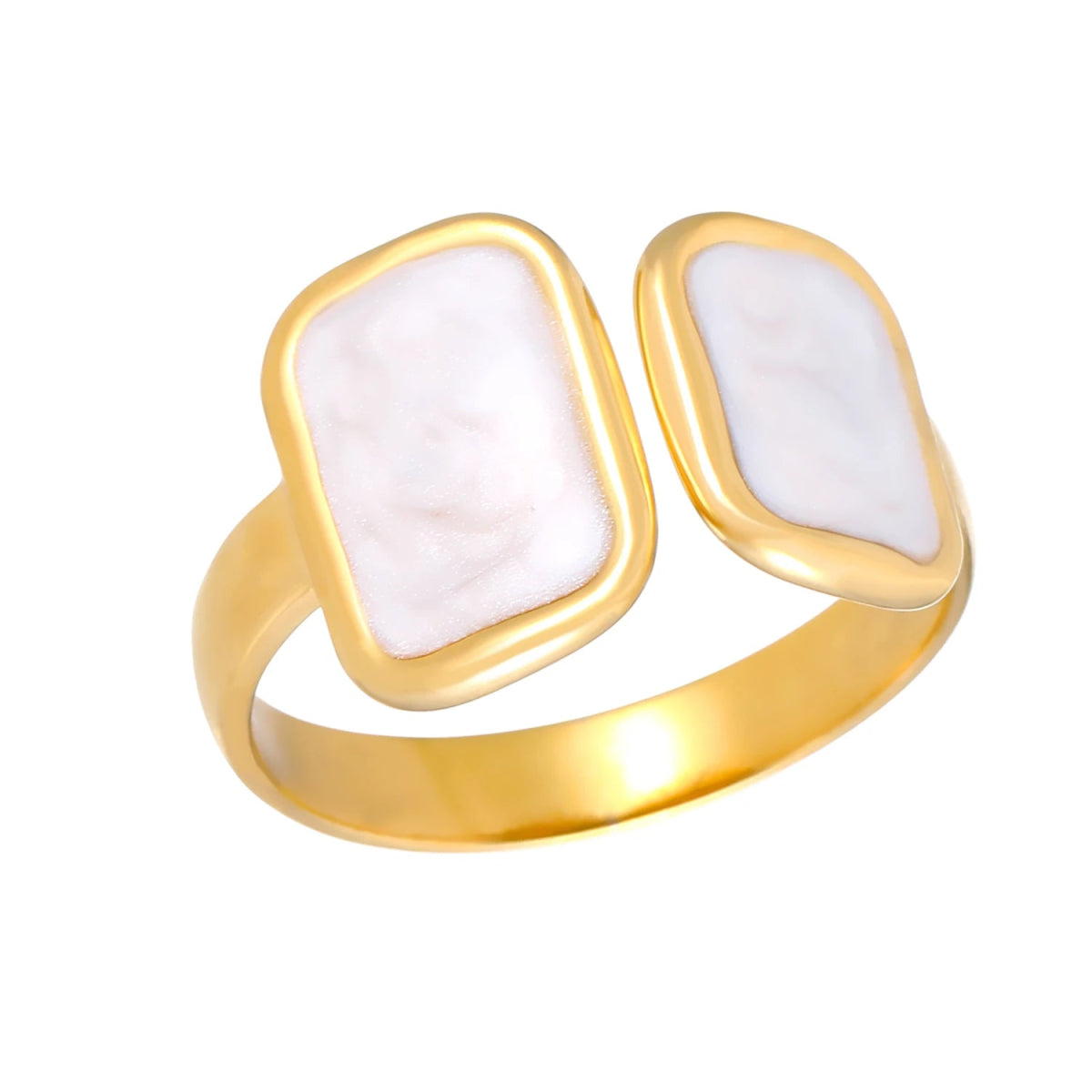 Open Ring RVS 2 Rechthoeken Emaille - 13mm - Parel Wit - Wit -