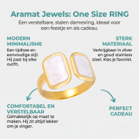 Open Ring RVS 2 Rechthoeken Emaille - 13mm - Parel Wit - Wit -