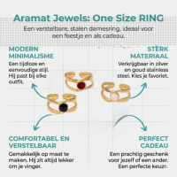 Open Ring RVS met Gehamerd Motief en Emaille Cirkel (9,5 mm) - Zwart -